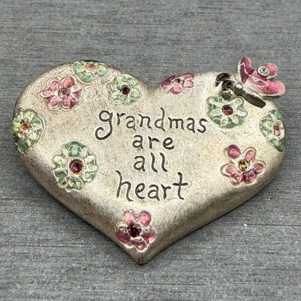 GAIMO Grandmas Are All Heart Floral Rhinestone Butterfly Heart Brooch Pin Gift